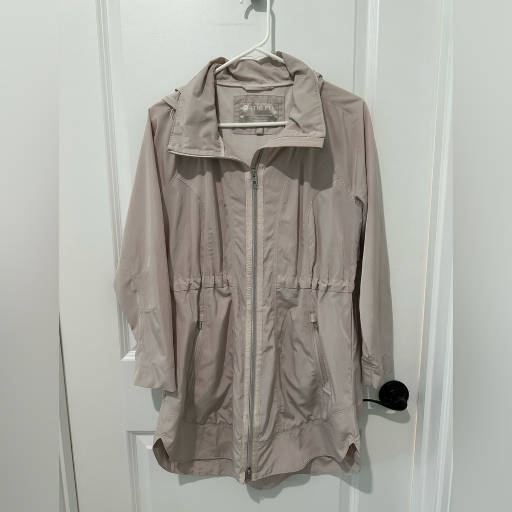 ATHLETA Drip Drop Jacket Womens XS Rain Coat Style Hooded Ripcords Adjustable
